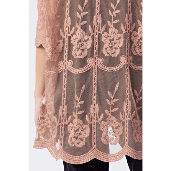 Embroidered Lace Kimono, Mocha - Picture 4 of 4
